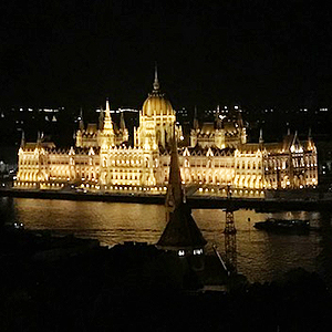 A city scene of Hungary at night