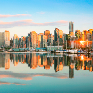 The skyline of Vancouver, British Columbia, as seen from the water