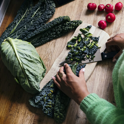 Chopped kale on a cutting board